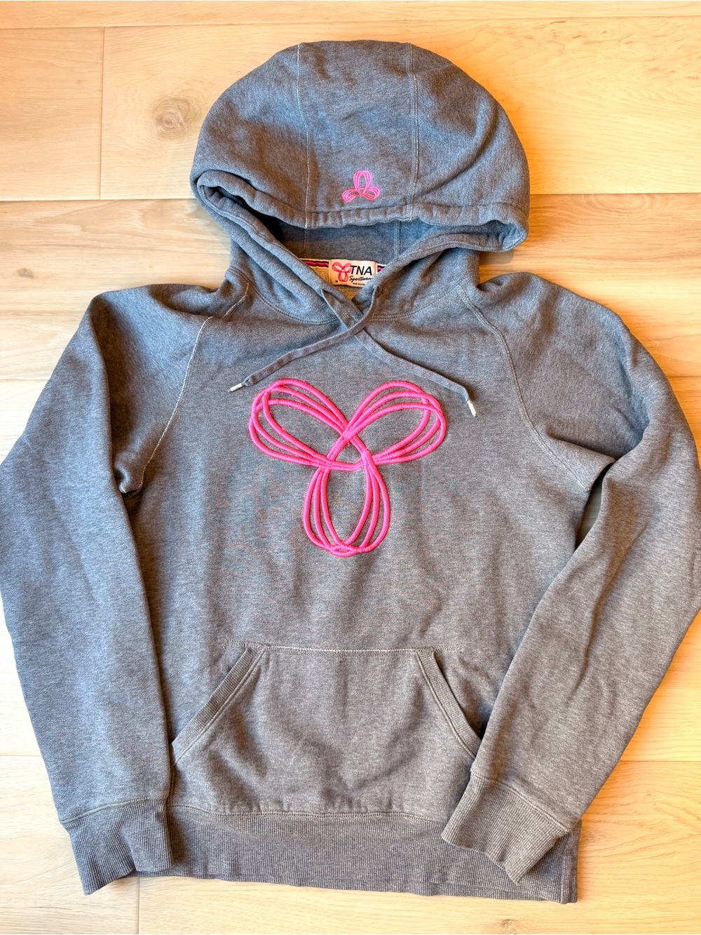Aritzia Tna Sportswear Gray Hoodie with Neon Pink Rope Logo - S